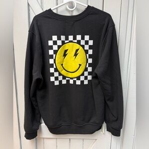 Black Graphic Sweatshirt with Smiley Design